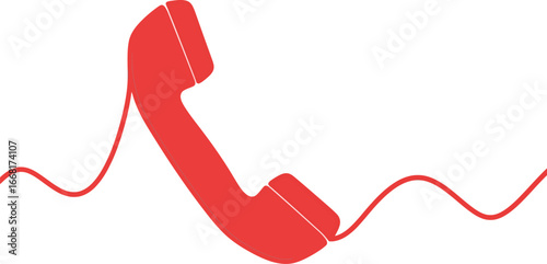 Retro red telephone receiver with coiled cord against a clean white background