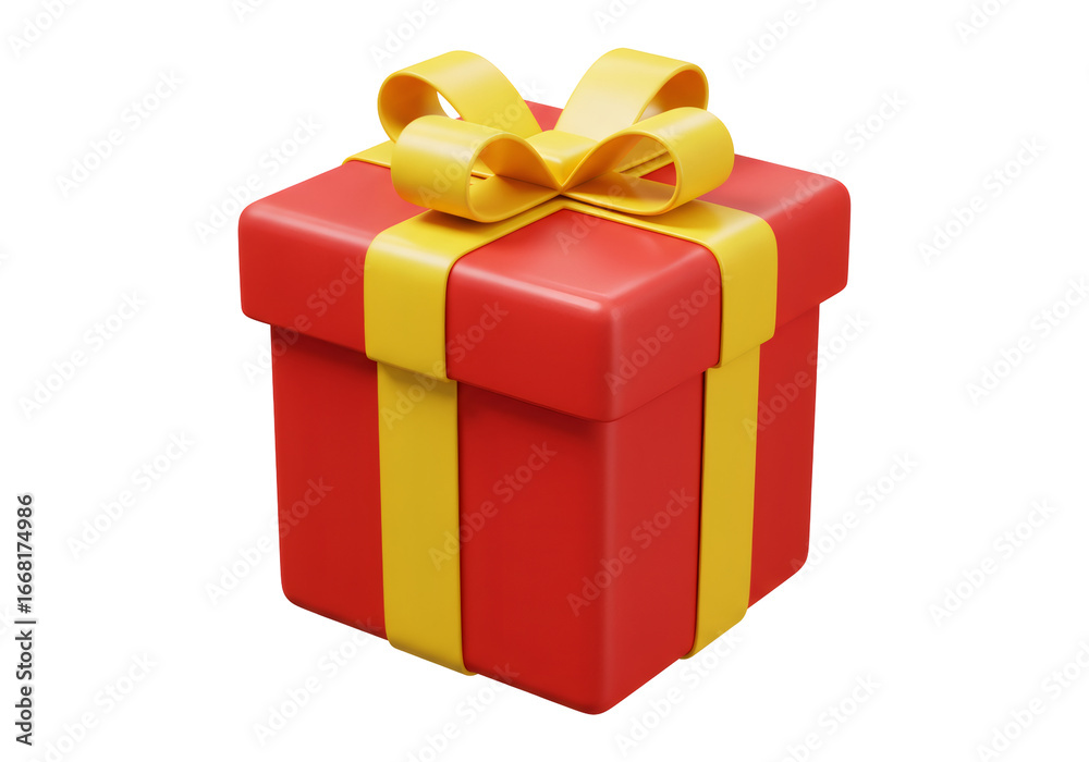 Obraz premium Red Gift Box With Yellow Ribbon Isolated on a Transparent Background 3D Illustration