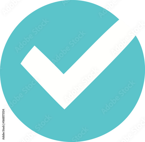 Simple turquoise circle with white check mark icon symbolizing approval correctness completion and success