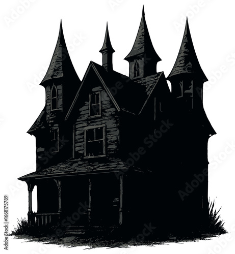 Eerie haunted house vector - spooky halloween concept with dark gothic architecture