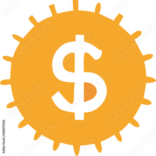 Golden sun dollar symbol icon concept for financial growth wealth accumulation prosperity and investment success