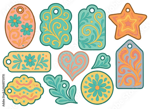 Decorative tag designs vector: colorful floral patterns for diy crafts and gift wrapping
