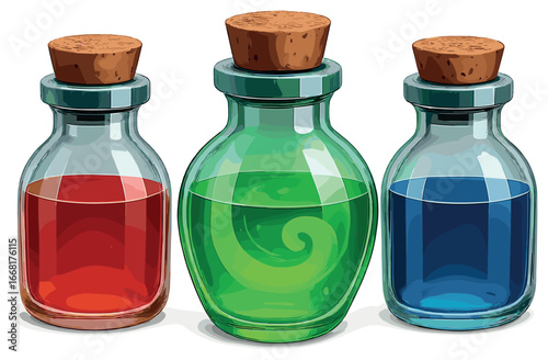 Alchemical potion jars vector: mystical elixirs for halloween and fantasy themes