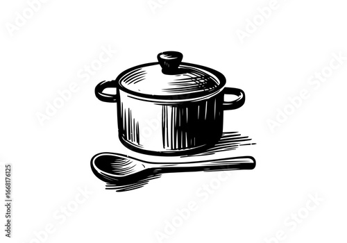 Saucepan hand drawn vector illustration