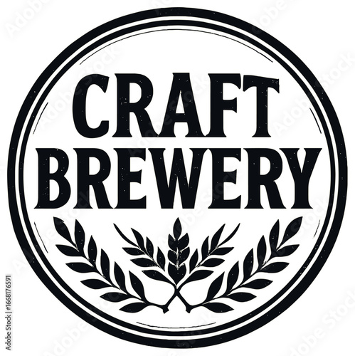 Craft brewery emblem vector: rustic logo design for artisan beer and microbrewery branding