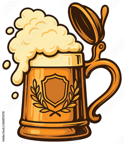 Beer mug overflow vector illustration – elegant foam design for oktoberfest