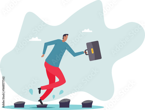 Stepping stones to success, progress or milestone pathway to achieve target, small step to overcome difficulty,about a man and his life.