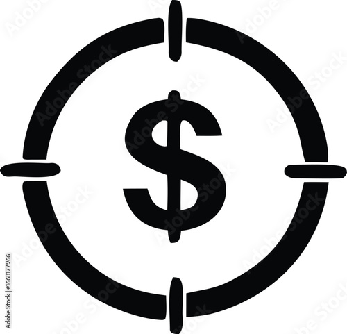 Dollar sign in crosshairs symbolizing financial goals investment targets and business success aiming for profit