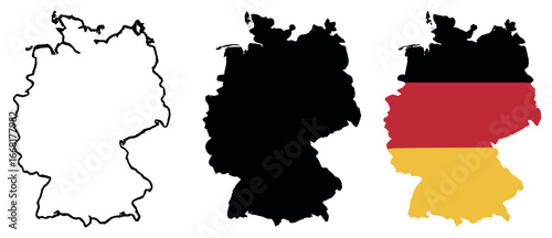 Germany map vector: iconic silhouette and flag designs for national holiday use