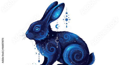 Mystical rabbit adorned with celestial patterns and shimmering stars
