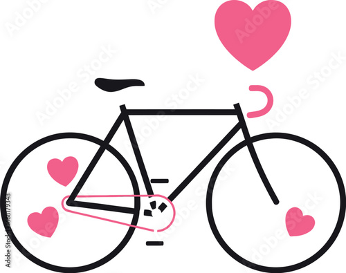 Bicycle decorated with pink hearts, symbolizing love and cycling