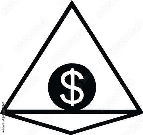 Abstract geometric symbol featuring a dollar coin within a triangle and hexagonal outline for financial concepts