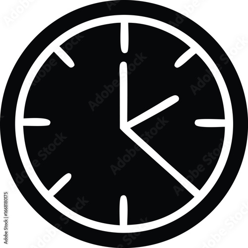 Simple black and white clock face icon graphic for time management projects and concepts