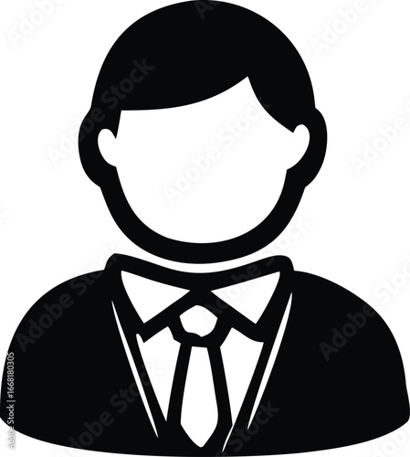 Professional business person icon graphic represents corporate leadership and formal attire for online profiles and presentations