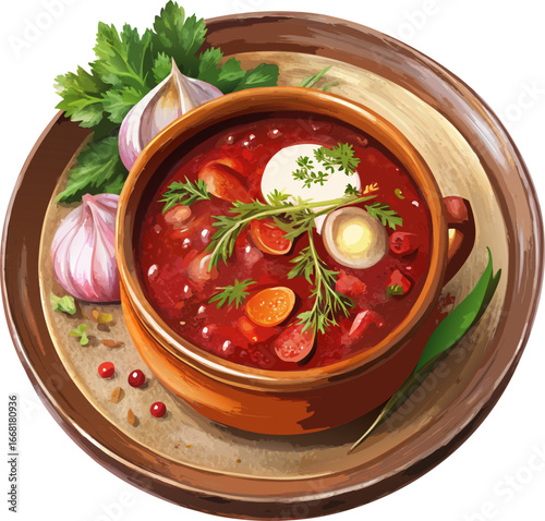 Ukrainian borscht traditional food vector illustration