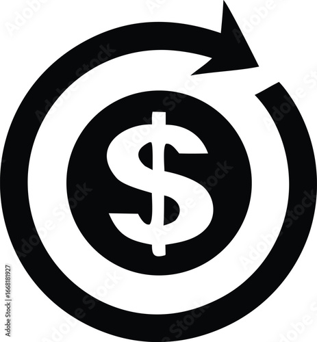 Circular arrow around dollar sign symbolizing financial cycle currency exchange and money flow concepts