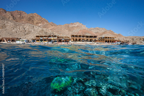 Egypt, Dahab, Coastline in front of the Blue Hole