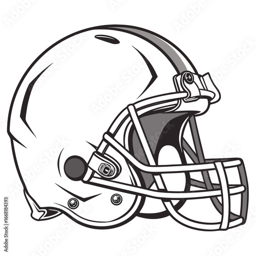 Classic american football helmet side view with protective face mask and chin strap