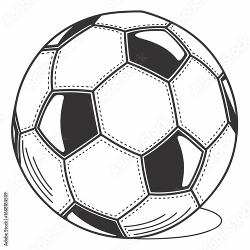 Classic black and white soccer ball with hexagonal and pentagonal panels and stitching detail