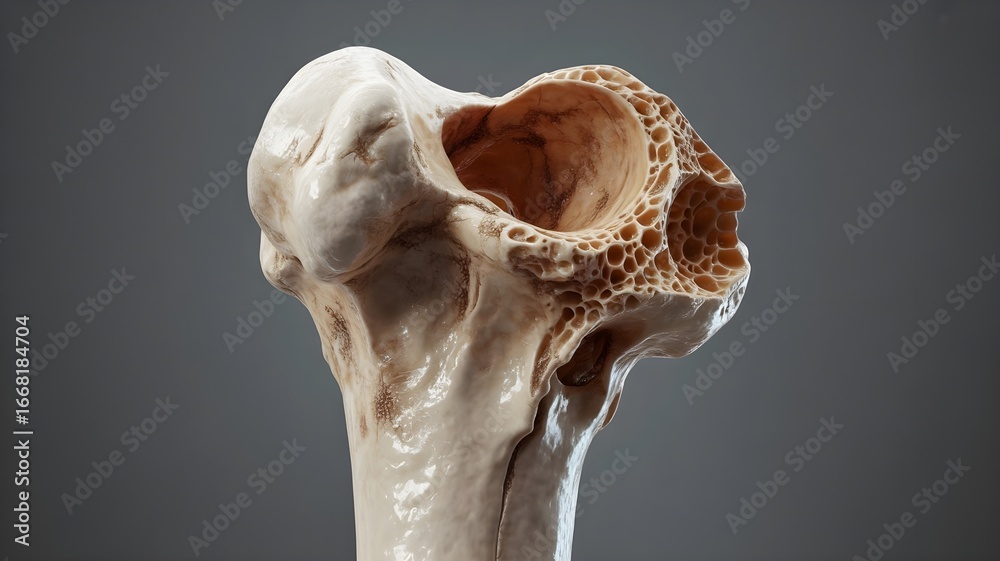 Naklejka premium 3D render of a detailed human femur bone anatomy.