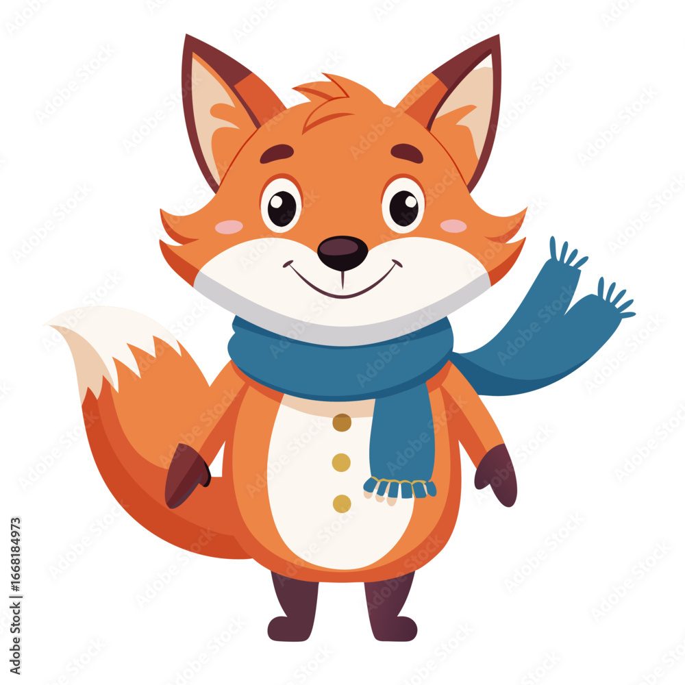 Obraz premium Fox with Scarf Vector Cartoon Character 