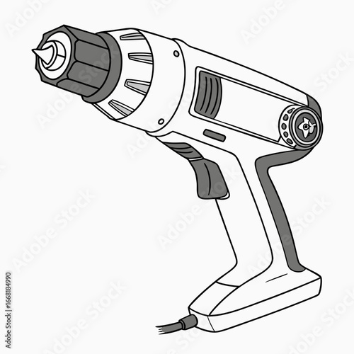 Modern cordless drill with a sleek design and ergonomic grip isolated on a white background
