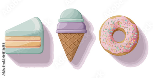Art of cake, ice cream, and donut