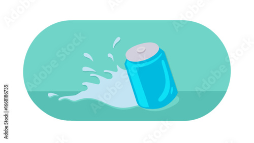 Refreshing blue soda can spilling cool liquid in a dynamic splash, perfect for summer promotions, beverage ads, or playful designs with a refreshing, thirst-quenching feel