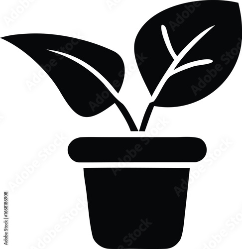Simple silhouette icon of a potted houseplant with two broad leaves and stems elegant design for indoor greenery and botanical themes