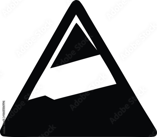 Black and white hazard warning symbol representing a falling object or unstable terrain within a triangular caution sign for safety and danger alerts.