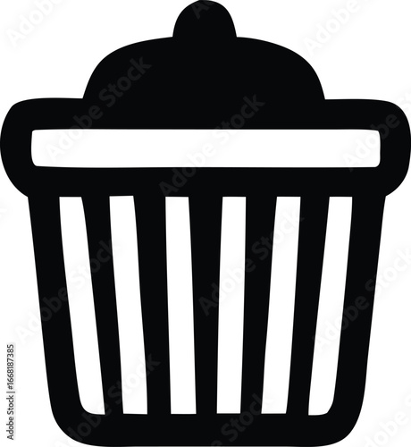 Simple black and white icon of a trash can or waste bin offering a clean and functional design for various applications