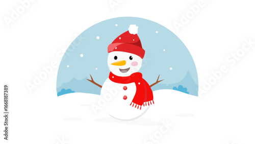 Cheerful snowman with a bright red scarf bringing joyful winter vibes, perfect for holiday cards, seasonal promotions, and children's projects, spreading warmth and happiness this Christmas season