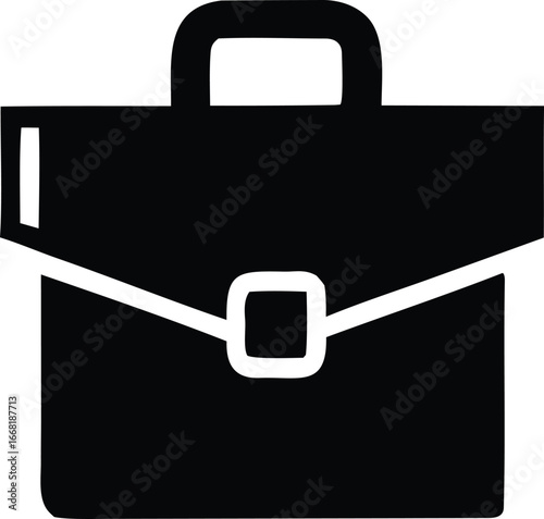 Simple silhouette of a black briefcase with white accents representing business travel and professional work