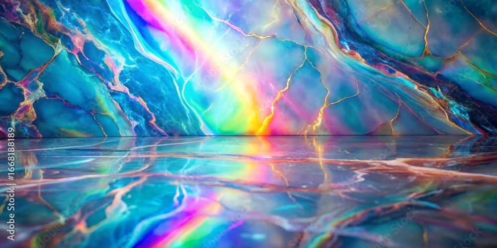 Obraz premium A Vibrant Iridescent Surface with a Reflective Floor and a Rainbow Effect