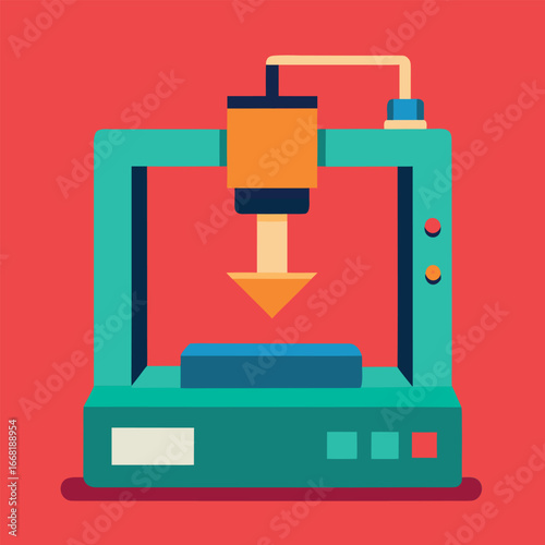 Modern flat design of a 3d printer creating an object