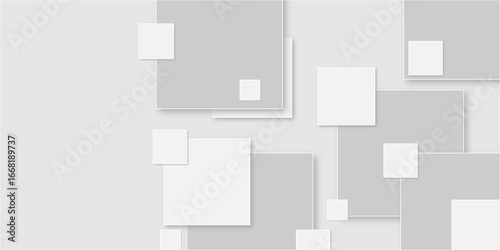 Abstract white and grey geometric overlapping square pattern, design of technology background with shadow. Cover or splash template photograph composition. Photograph composition.	

