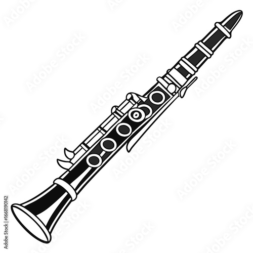Illustration of a clarinet, a woodwind instrument used in orchestras, bands, and jazz ensembles