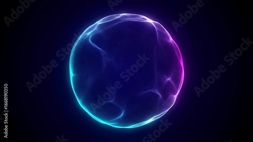 Abstract sphere of glowing, textured lines in vibrant neon colors against a dark background
