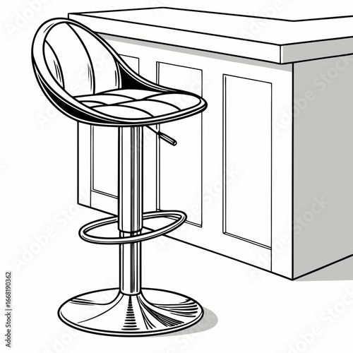 Illustration of a modern bar stool with a counter, perfect for interior design and furniture concepts
