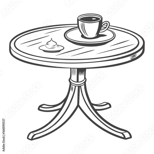 Illustration of a round table with coffee and cream, perfect for a cozy cafe scene