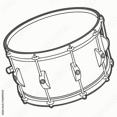 Illustration of a snare drum, a percussion instrument used in music for creating rhythmic beats