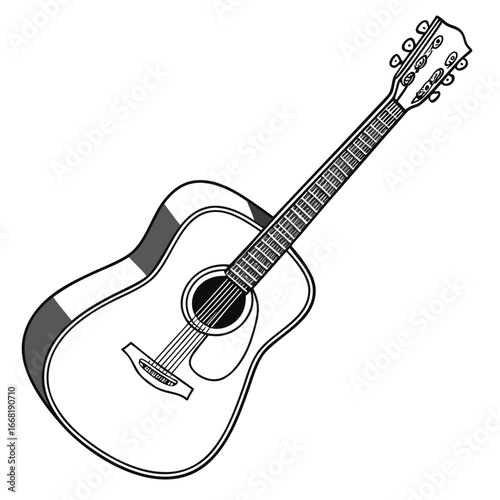 Illustration of an acoustic guitar, a stringed musical instrument used for playing melodies and chords
