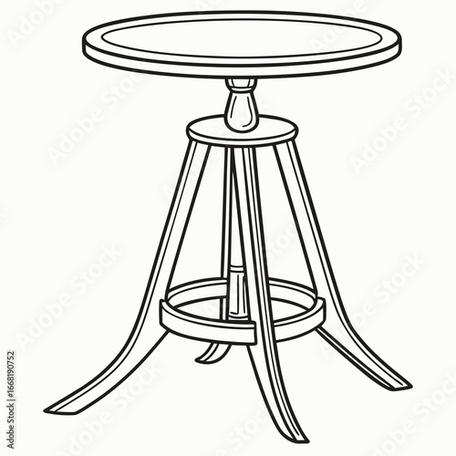 Vector art of a round wooden side table with adjustable height, a stylish and functional furniture piece