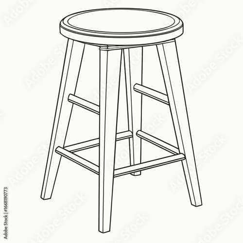 Vector art of a simple wooden stool with a round seat, a versatile furniture piece for any home