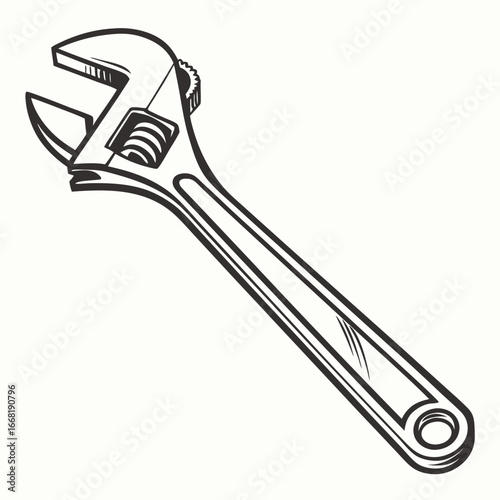 Vector art of adjustable wrench, a versatile hand tool for mechanical repairs and plumbing tasks, a detailed illustration