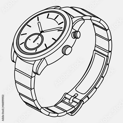 Vector art of elegant illustration of a classic wristwatch with a metal band, showcasing its timeless design and sophisticated style