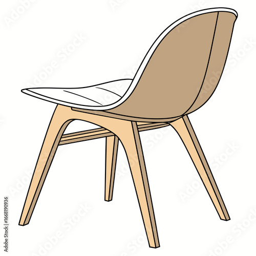Vector art of elegant shell chair with wooden legs, a stylish and comfortable seating option for modern interiors