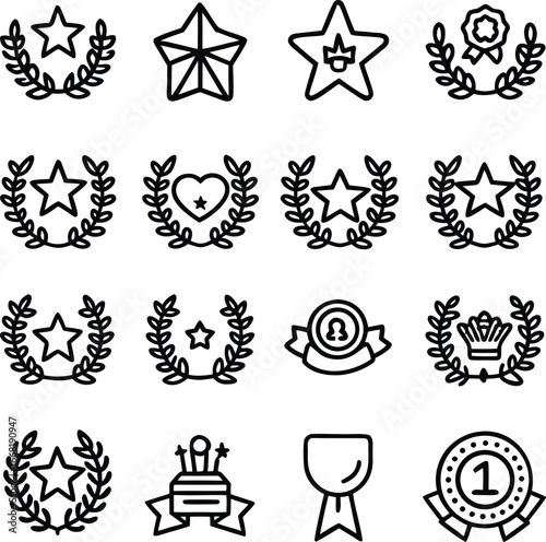 Collection of diverse star and award icons representing achievement success and recognition symbols graphic elements