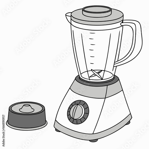 Vector art of line art illustration of a blender with a jar, lid, and base, plus an additional component