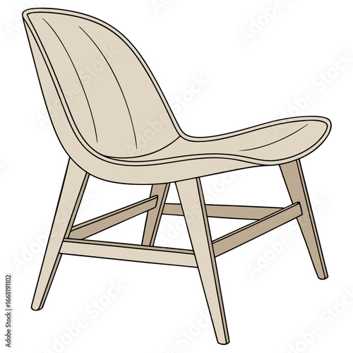 Vector art of stylish lounge chair with wooden frame, a comfortable and modern seating option for relaxing interiors